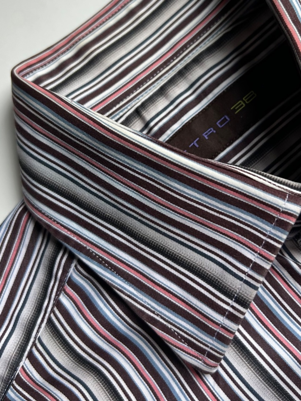 ETRO  brown & red stripes cotton dress  shirt  Sz 38/15 made in Italy 🇮🇹